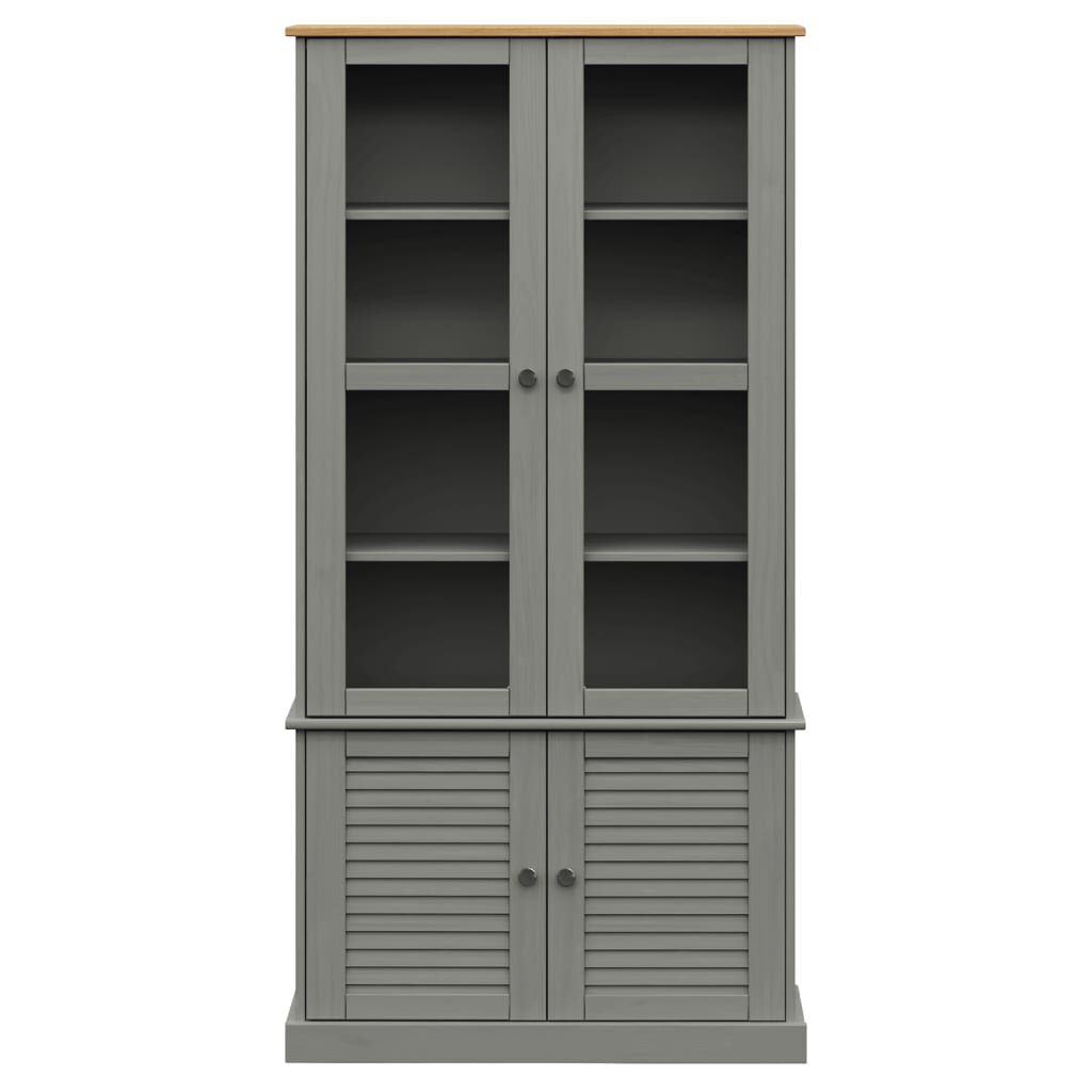 vidaXL Βιτρίνα VIGO Γκρι 85 x 35 x 170 εκ. από Μασίφ Ξύλο Πεύκου