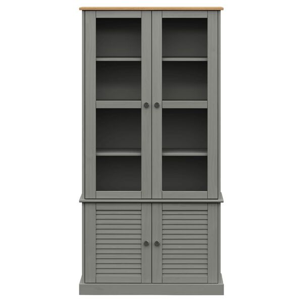 vidaXL Βιτρίνα VIGO Γκρι 85 x 35 x 170 εκ. από Μασίφ Ξύλο Πεύκου