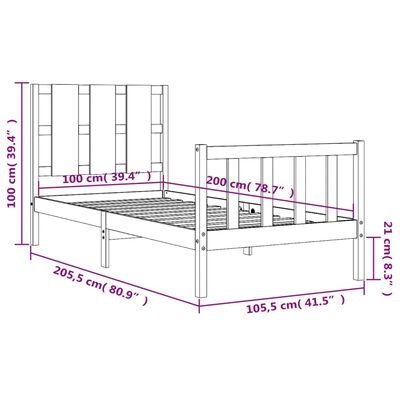 vidaXL Πλαίσιο Κρεβατιού με Κεφαλάρι Μαύρο 100x200 εκ. Μασίφ Ξύλο