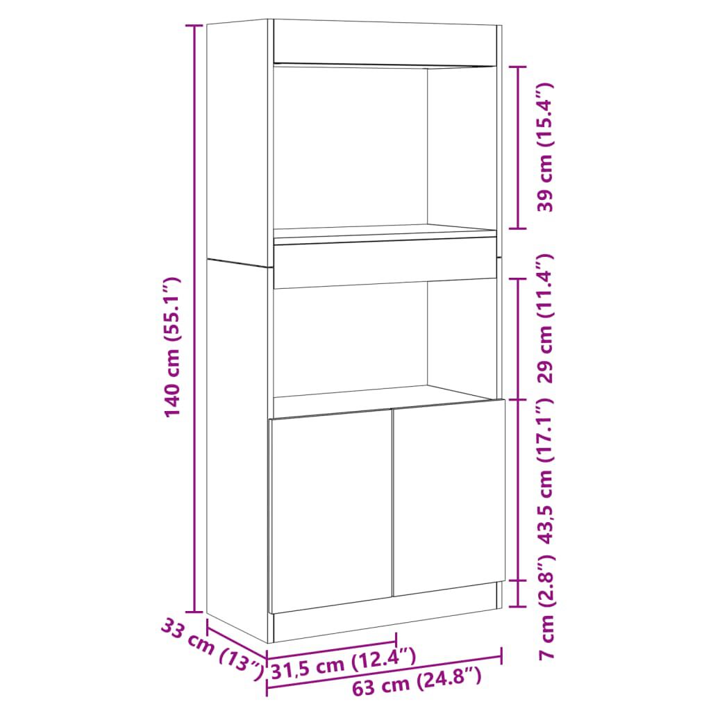 vidaXL Ντουλάπι Καφέ Δρυς 63x33x140 εκ. από Επεξεργασμένο Ξύλο