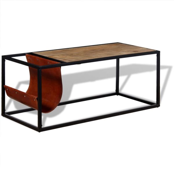 vidaXL Τραπεζάκι Σαλονιού 110x50x45 εκ. με Δερμάτινη Θήκη Περιοδικών