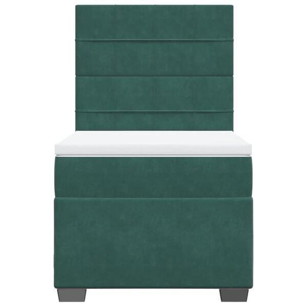 vidaXL Κρεβάτι Boxspring με Στρώμα Σκούρο Πράσινο 90x200 εκ. Βελούδινο