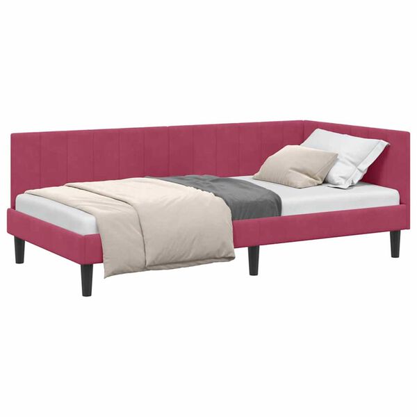 vidaXL Κρεβάτι Γωνίας με κεφαλάρι Μπορντό 90 x 200 cm Βελούδο