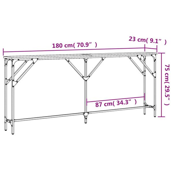 vidaXL Τραπέζι Κονσόλα Γκρι Sonoma 180x23x75 εκ. Επεξεργασμένο Ξύλο