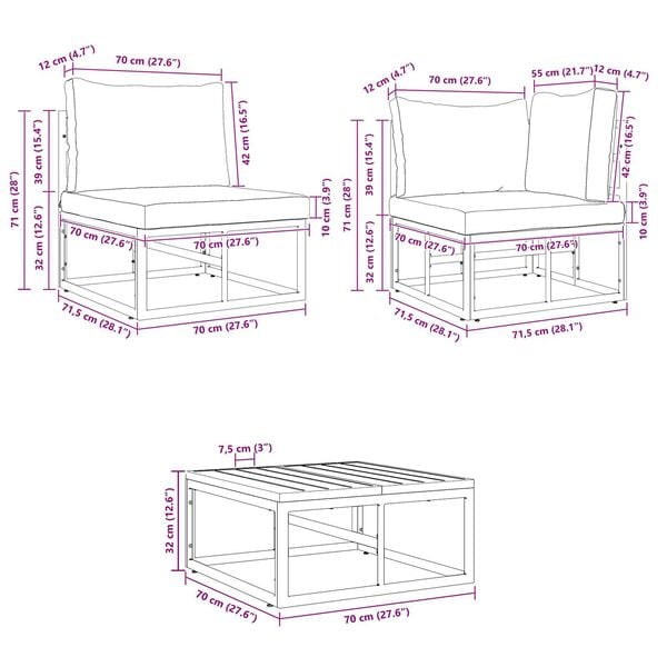 vidaXL Σετ Καναπέ Κήπου 11 pcs Μαύρο 70 x 70 x 32 εκ Αλουμίνιο
