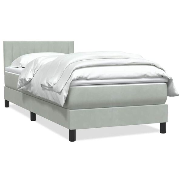 vidaXL Box Spring κρεβάτι με στρώμα ανοιχτό γκρι 90x220 εκ. Βελούδινο