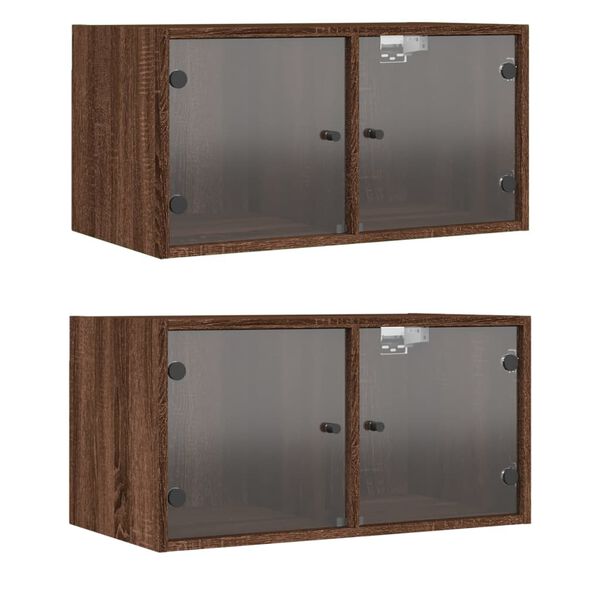 vidaXL Κομοδίνα 2 τεμ. Καφέ Δρυς 68,5x37x35 εκ. με Γυάλινες Πόρτες