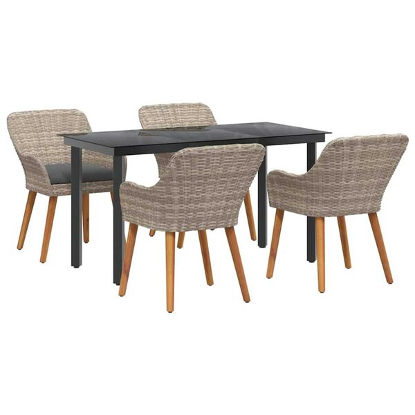 vidaXL Σετ τραπεζαρίας 5 pcs Ανοιχτό γκρι Πολυ ράταν