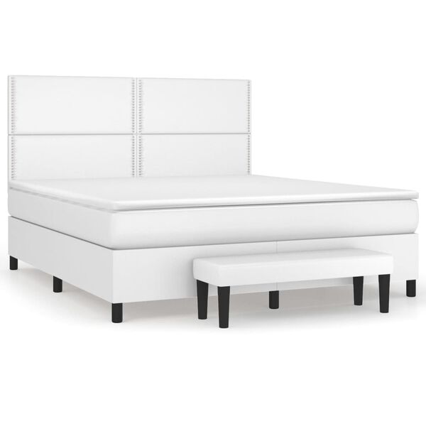 vidaXL Κρεβάτι Boxspring με Στρώμα Λευκό 160x200εκ.από Συνθετικό Δέρμα