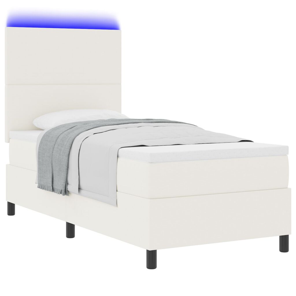 vidaXL Κρεβάτι Box Spring της με Στρώμα & LED Μπεζ 100x200 εκ. Ύφασμα Κορντούρας