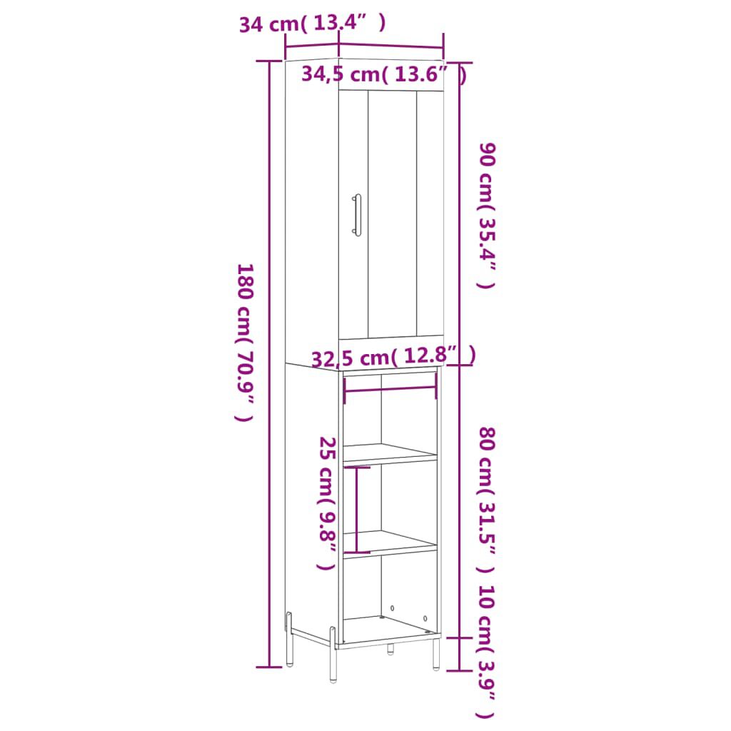 vidaXL Ντουλάπι Λευκό 34,5 x 34 x 180 εκ. από Επεξεργασμένο Ξύλο