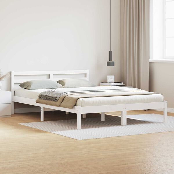 vidaXL Κρεβάτι με κεφαλάρι Λευκό 210 x 160 εκ Μασίφ ξύλο πεύκου
