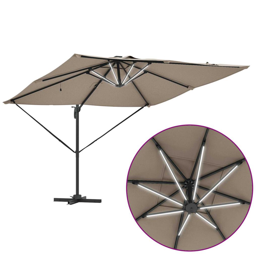 vidaXL Ομπρέλα Ρώμη με LED Ταμπά 286x285x270 εκ Αλουμίνιο
