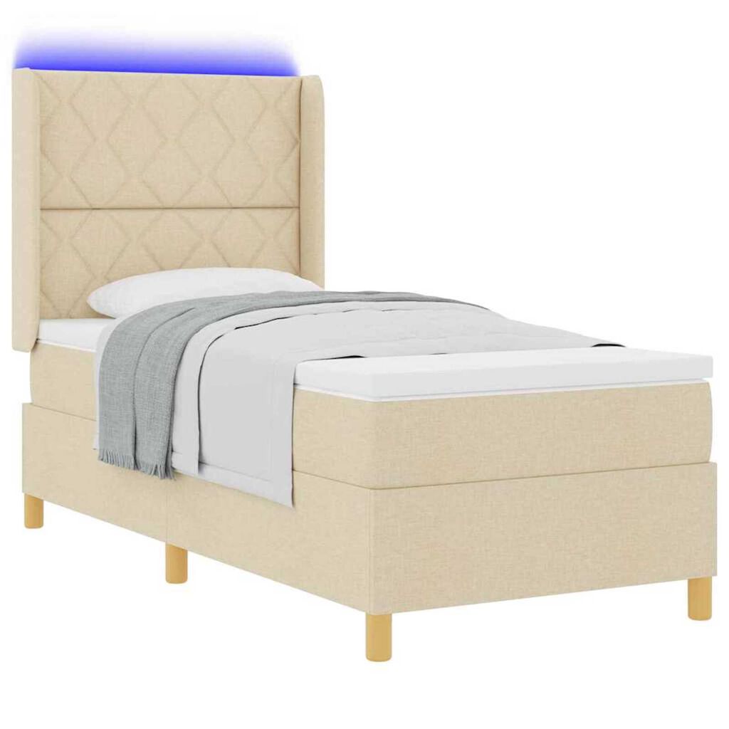 vidaXL Κρεβάτι με ελατήρια με στρώμα Κρεμ 90 x 190 cm ύφασμα