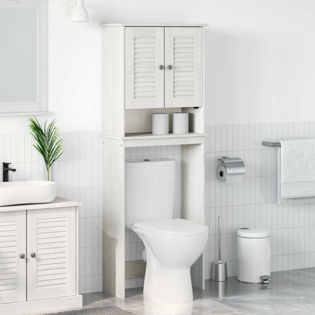 vidaXL Ντουλάπα τουαλέτας Λευκό 60 x 27 x 161 εκ Μασίφ ξύλο πεύκου