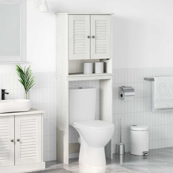 vidaXL Ντουλάπα τουαλέτας Λευκό 60 x 27 x 161 εκ Μασίφ ξύλο πεύκου