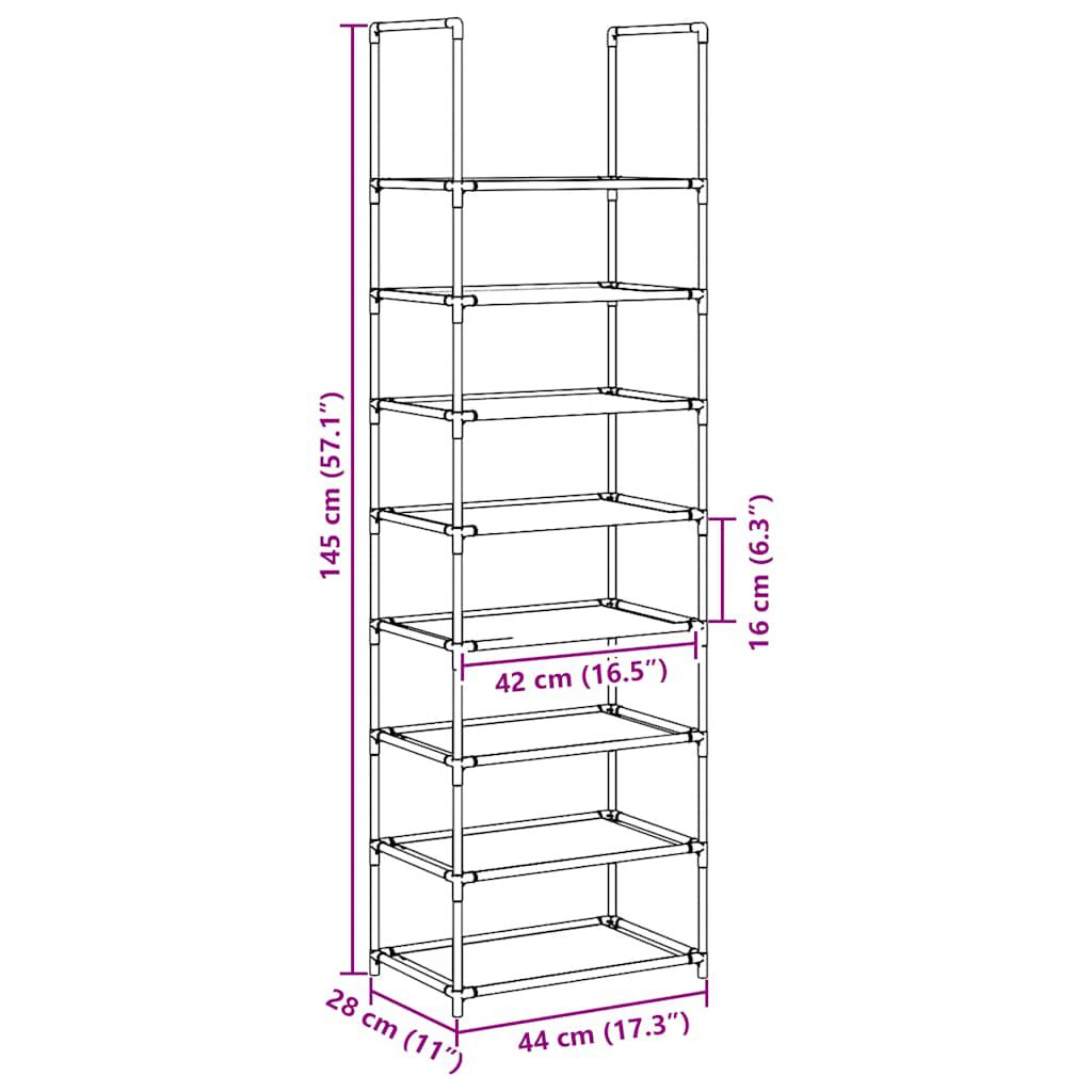 vidaXL Ράφι παπουτσιών 8-βαθμίδων μαύρο 44x28x145cm μη υφασμένο ύφασμα