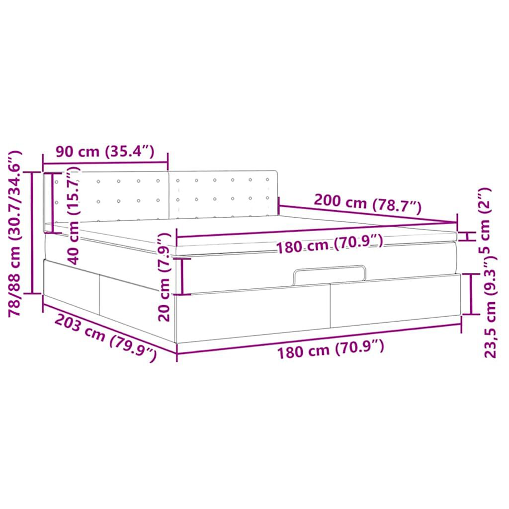 vidaXL Οθωμανικό κρεβάτι με στρώμα Μαύρο 180x200cm Velvet
