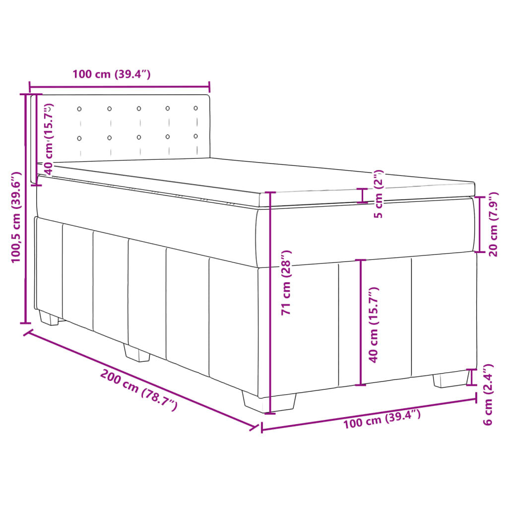 vidaXL Κρεβάτι Boxspring με Στρώμα Μπλε 100 x 200 εκ. Υφασμάτινο