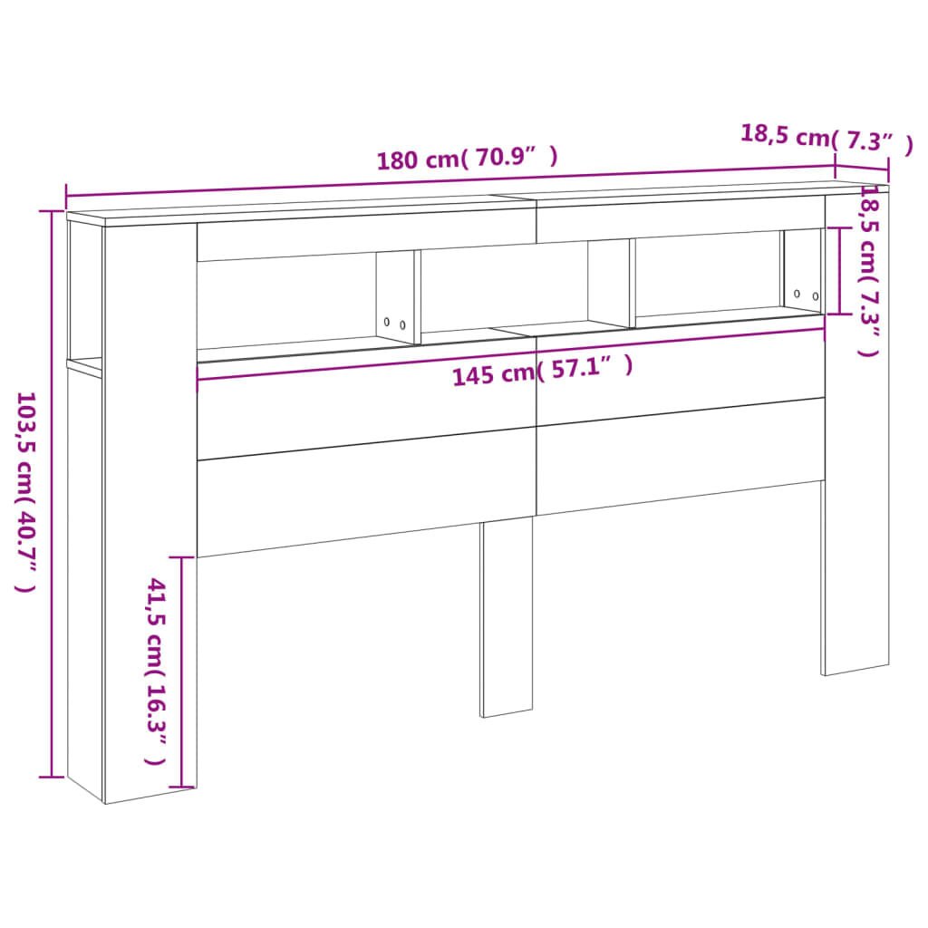 vidaXL Κεφαλάρι Κρεβατιού με LED Γκρι Sonoma 180x18,5x103,5 εκ