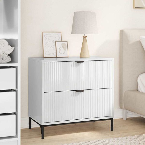 vidaXL Κομοδίνο Γυαλιστερό λευκό 63.5 x 36 x 61 εκ Επεξεργασμένο ξύλο