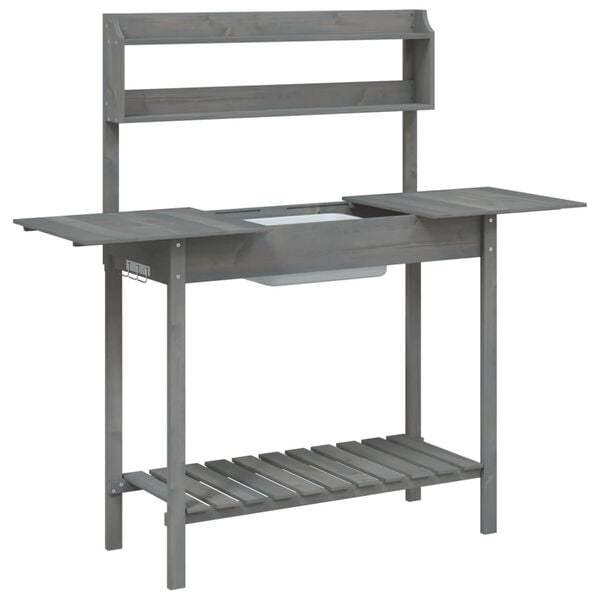 vidaXL Τραπέζι για Γλάστρες+Νεροχύτη Γκρι 147,5x44x139,5εκ Μασίφ Ελάτη