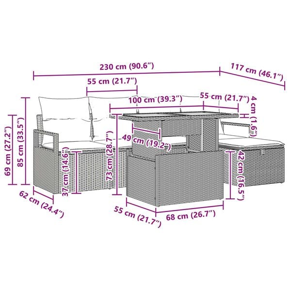 vidaXL Σετ Καναπέ Κήπου 6 pcs Μπεζ συνθετικό ρατάν