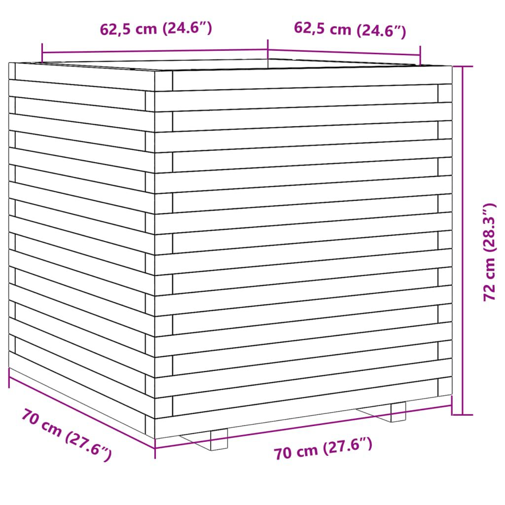 vidaXL Ζαρντινιέρα 70x70x72 εκ. από Μασίφ Ξύλο Πεύκου