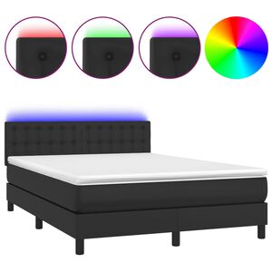 vidaXL Κρεβάτι Boxspring με Στρώμα & LED Μαύρο 140x190 εκ. Συνθ. Δέρμα