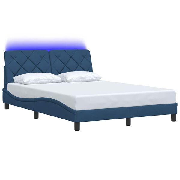 vidaXL Πλαίσιο κρεβατιού με LED χωρίς στρώμα Μπλε 140x190 cm Ύφασμα