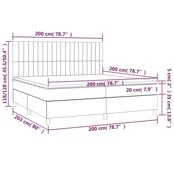 vidaXL Κρεβάτι Boxspring με Στρώμα & LED Σκ.Γκρι 200x200εκ. Υφασμάτινο