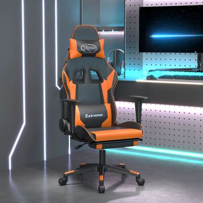 vidaXL Καρέκλα Gaming Μασάζ Υποπόδιο Μαύρο Πορτοκαλί Συνθετικό Δέρμα