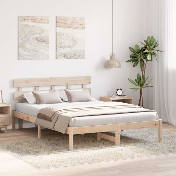 vidaXL Κρεβάτι με προσκέφαλο 160x200 εκ Στερεό ξύλο πεύκου