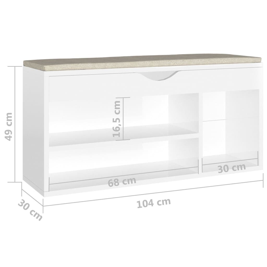 vidaXL Παπουτσοθήκη Γυαλ. Λευκή 104x30x49εκ. Επεξ. Ξύλο με Μαξιλάρι