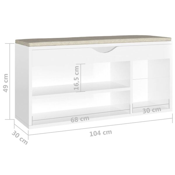 vidaXL Παπουτσοθήκη Γυαλ. Λευκή 104x30x49εκ. Επεξ. Ξύλο με Μαξιλάρι