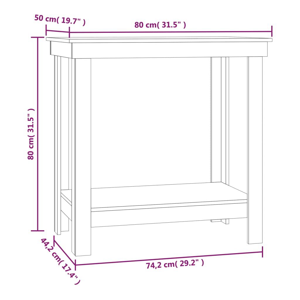 vidaXL Πάγκος Εργασίας Μαύρος 80x50x80 εκ. από Μασίφ Ξύλο Πεύκου