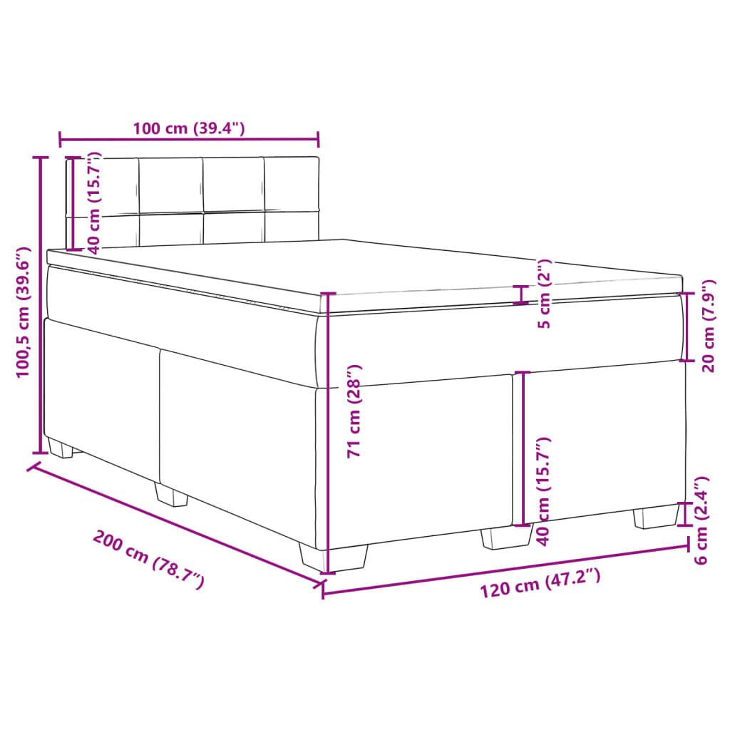 vidaXL Κρεβάτι Boxspring με Στρώμα Ροζ 120x200 εκ. Βελούδινο
