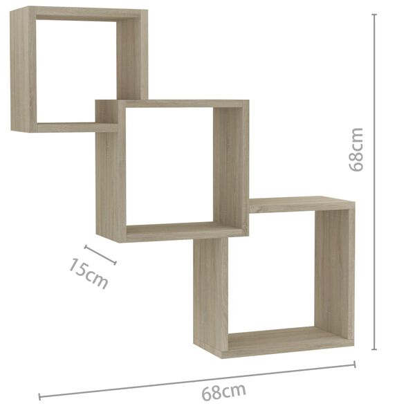 vidaXL Ράφια Κύβοι Τοίχου Χρώμα Sonoma Δρυς 68x15x68 εκ. Επεξ. Ξύλο