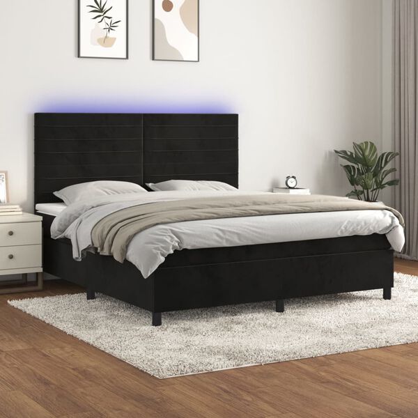 vidaXL &Kappa;&rho;&epsilon;&beta;ά&tau;&iota; Boxspring &mu;&epsilon; &Sigma;&tau;&rho;ώ&mu;&alpha; & LED &Mu;&alpha;ύ&rho;&omicron; 180x200 &epsilon;&kappa;. &Beta;&epsilon;&lambda;&omicron;ύ&delta;&iota;&nu;&omicron;