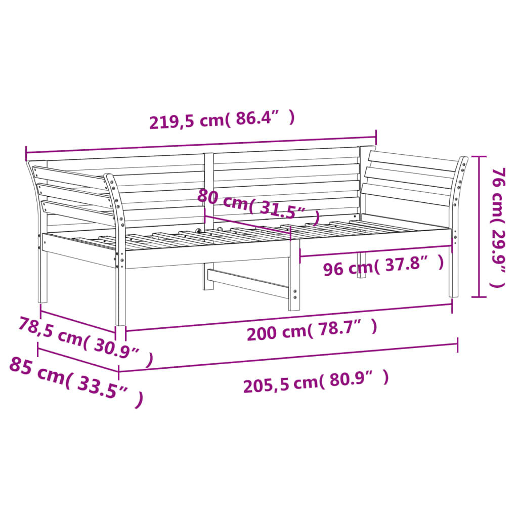 vidaXL Καναπές Κρεβάτι Χωρίς Στρώμα Καφέ 80x200 εκ. Μασίφ Ξύλο Πεύκου