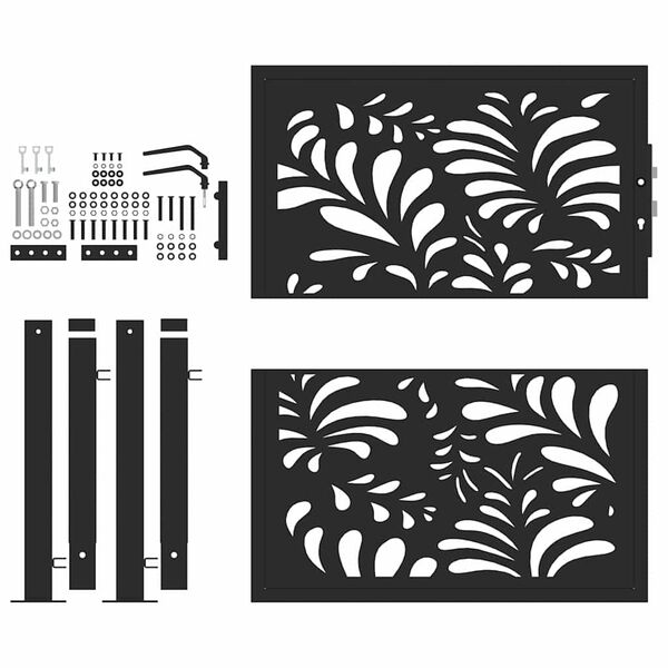 vidaXL Πύλη κήπου Μαύρη 105x106 cm Ατσάλινο σχέδιο κύματος
