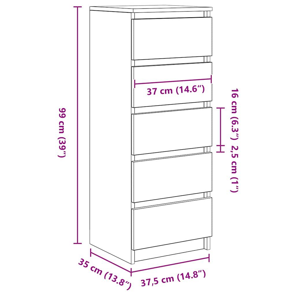 vidaXL Συρταριέρα με Συρτάρια καφέ δρυς 37,5x35x99 εκ. Επεξ. Ξύλο