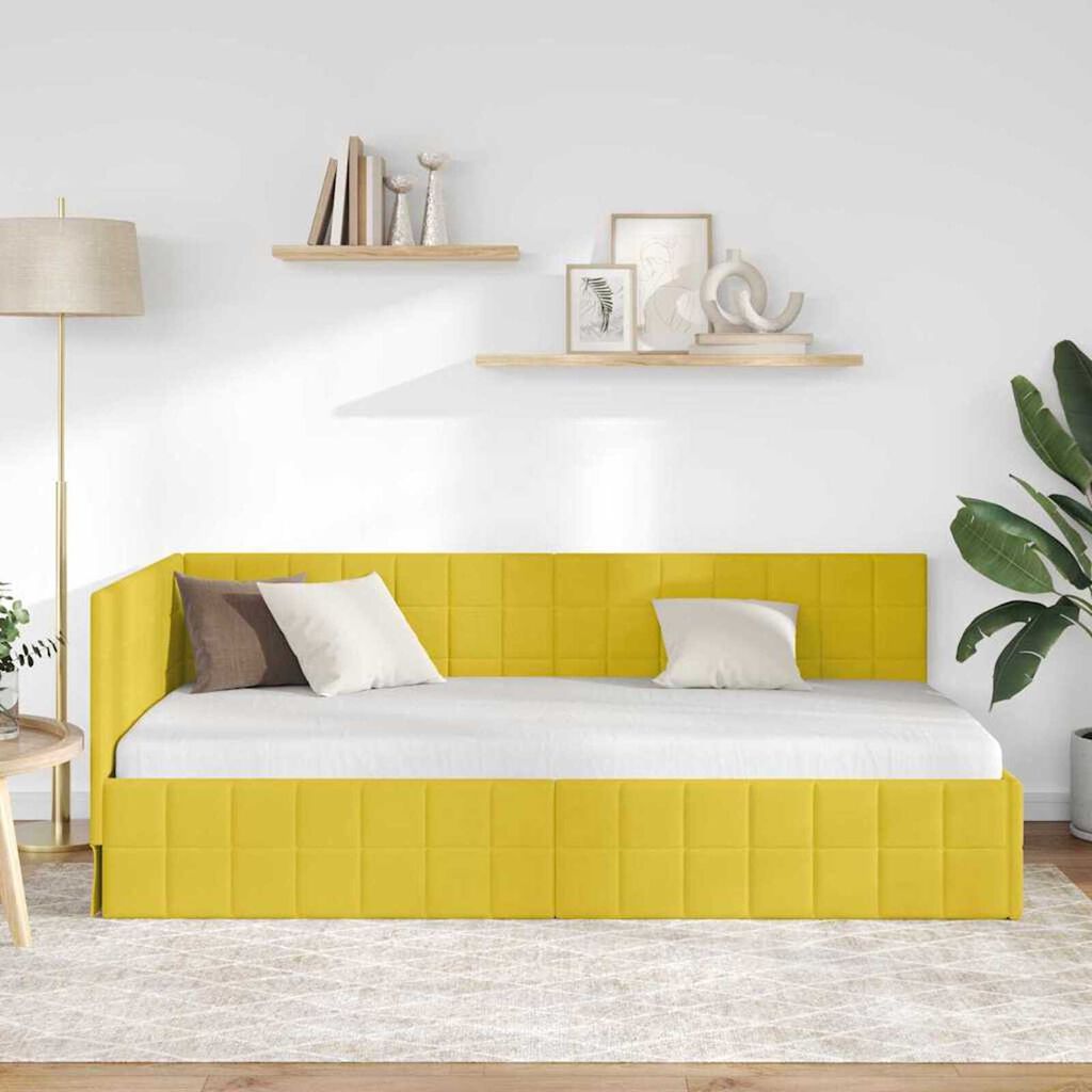 vidaXL Κρεβάτι Γωνίας με κεφαλάρι Κίτρινο 90 x 190 cm Βελούδο