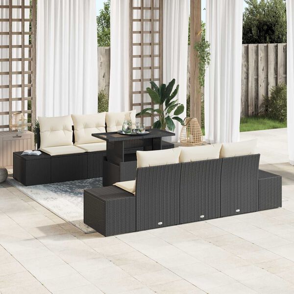 vidaXL Σετ Καναπέ Κήπου 7 pcs Μαύρο και κρεμ 100 x 55 x 73 εκ.