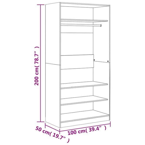 vidaXL Ντουλάπα Καφέ Δρυς 100x50x200 εκ. από Επεξεργασμένο Ξύλο
