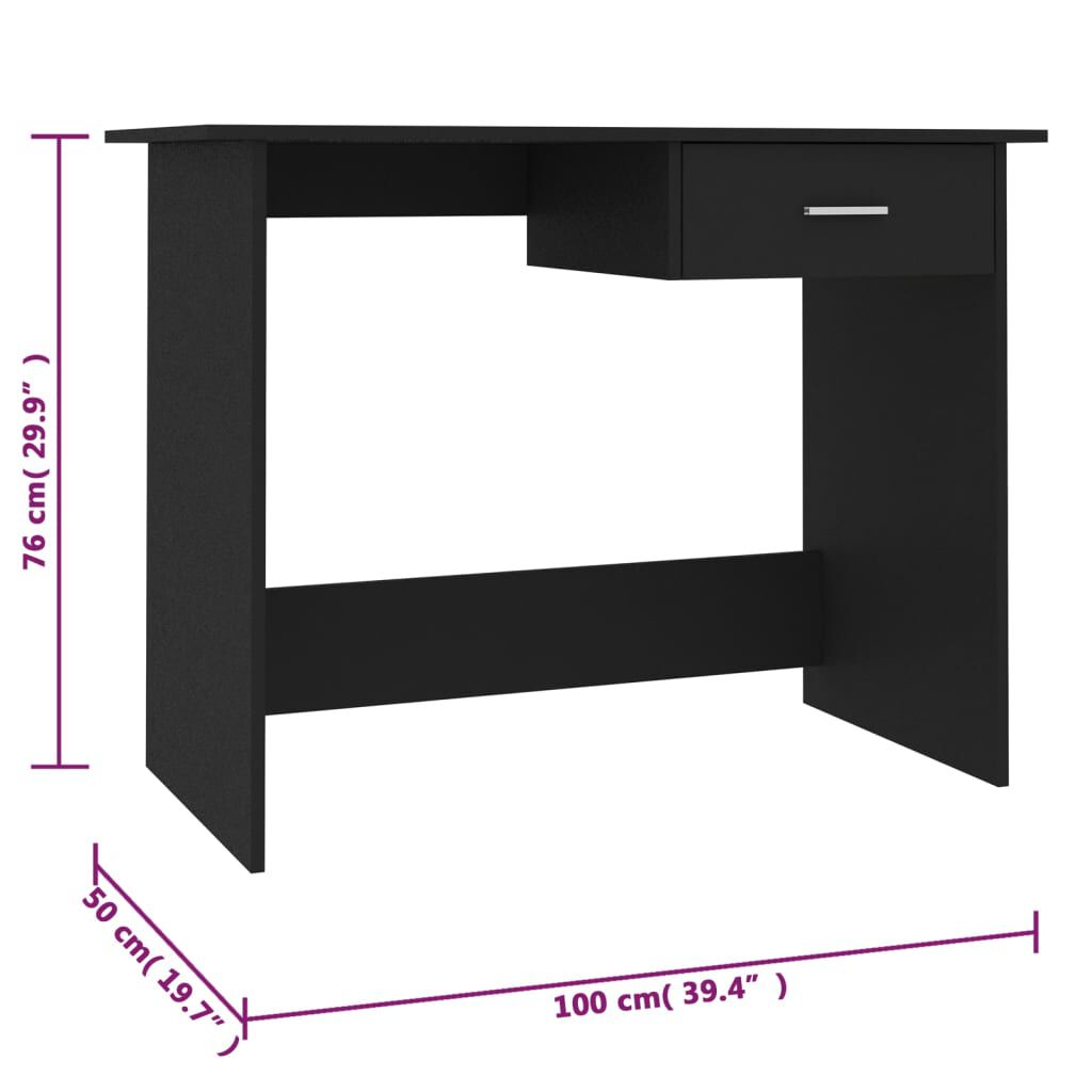 vidaXL Γραφείο Μαύρο 100 x 50 x 76 εκ. από Επεξ. Ξύλο