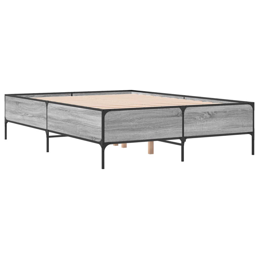 vidaXL Πλαίσιο Κρεβατιού Γκρι Sonoma 150x200 εκ. Επεξ. Ξύλο & Μέταλλο