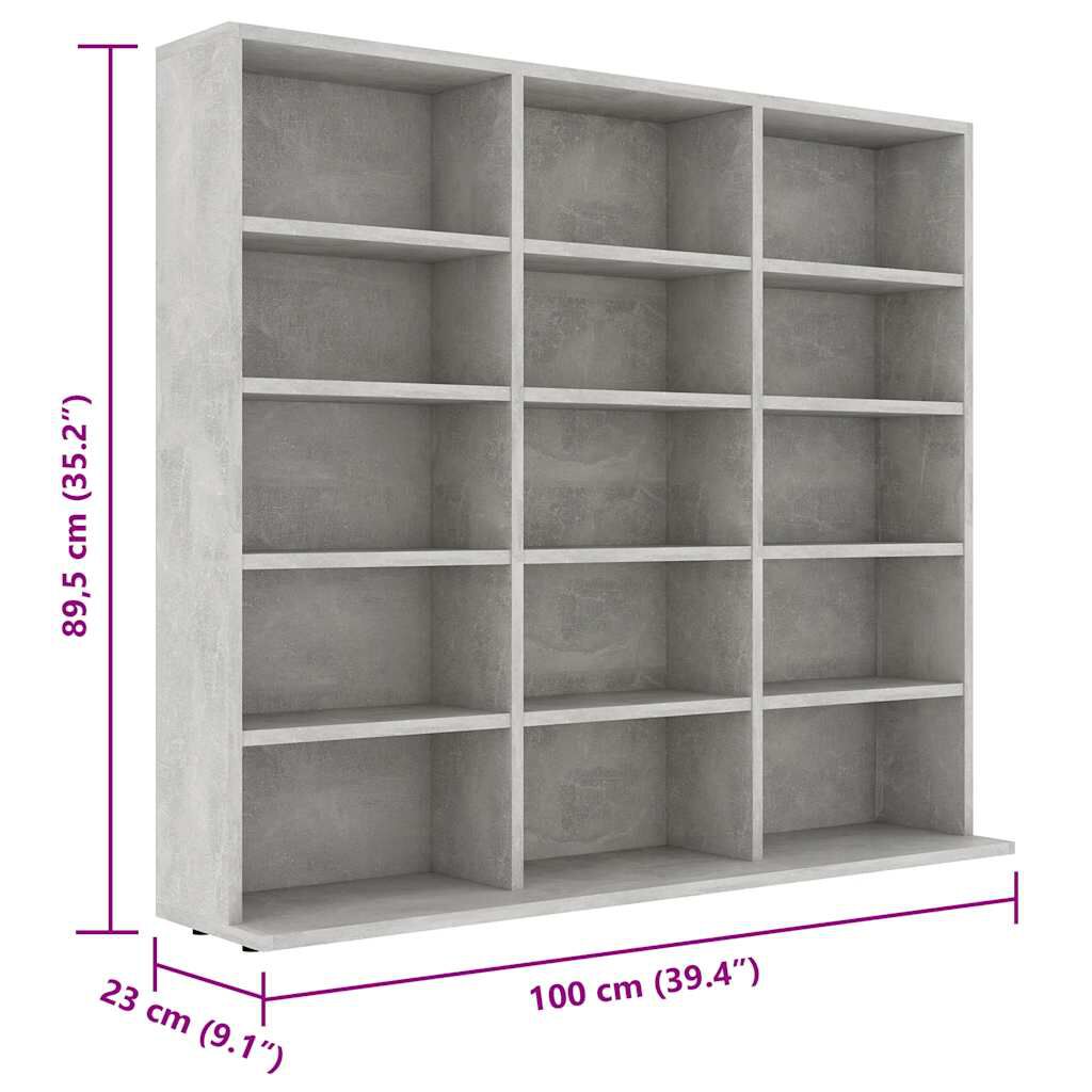 vidaXL Έπιπλο για CD Γκρι του Σκυροδέματος 100x23x89,5 εκ. Επεξ. Ξύλο