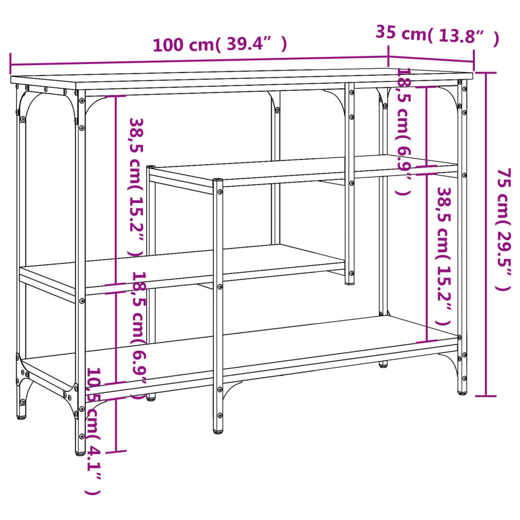 vidaXL Τραπέζι Κονσόλα με Ράφια Καφέ Δρυς 100 x 35 x 75 εκ.