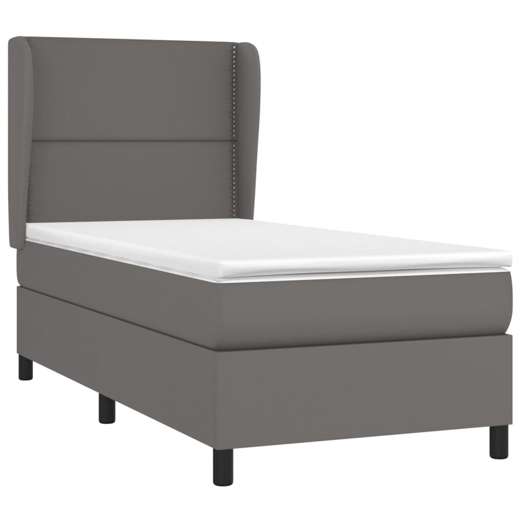 vidaXL Κρεβάτι Boxspring με Στρώμα Γκρι 90x190 εκ. από Συνθετικό Δέρμα